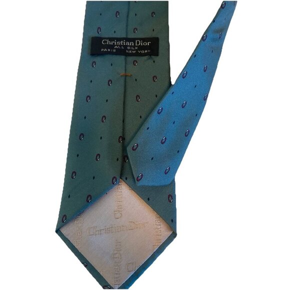 Christian Dior 1990's Vintage All Silk Paris New York Tie Green Geometric New - Picture 5 of 10